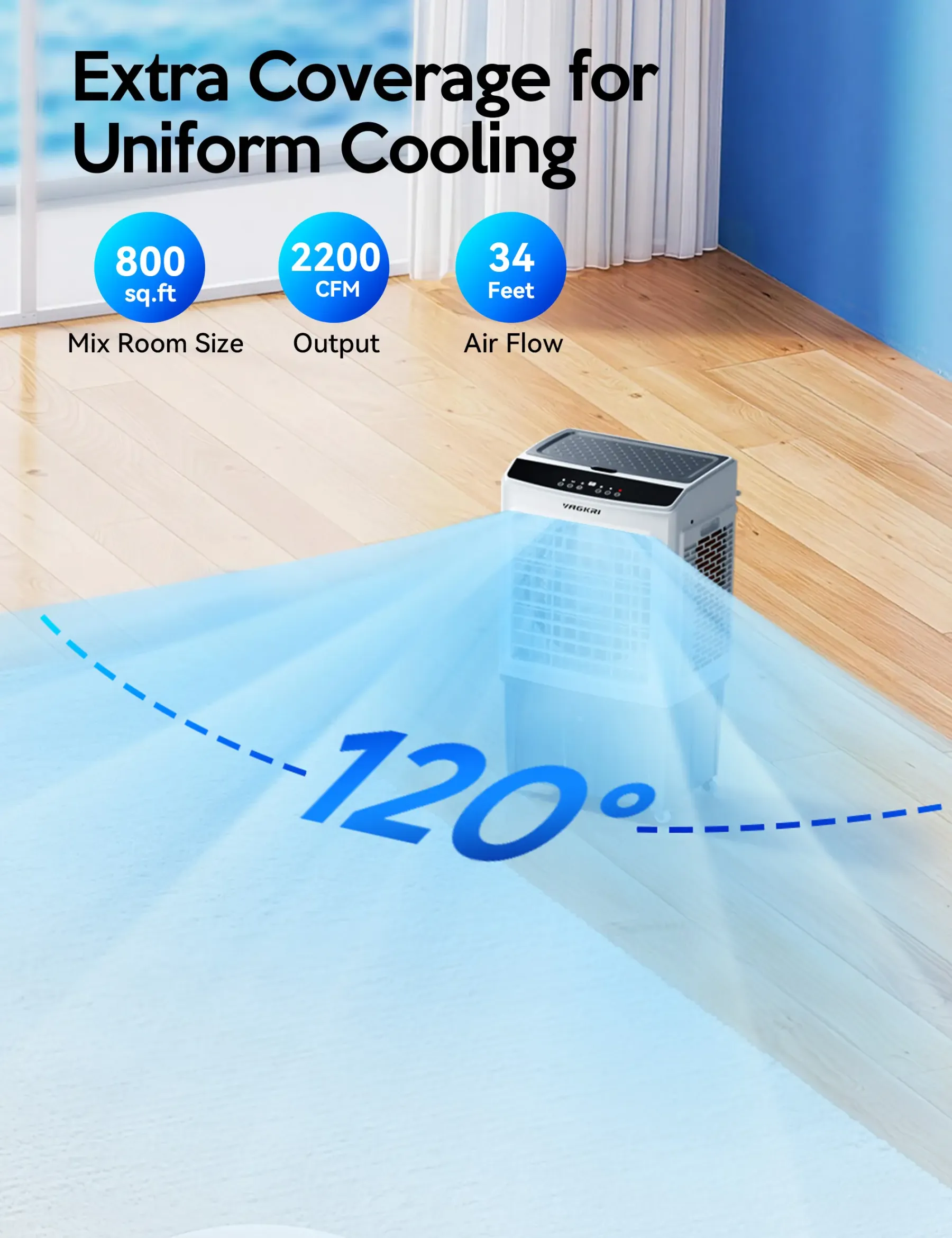 Enfriador de aire evaporativo de 2200 CFM con control remoto