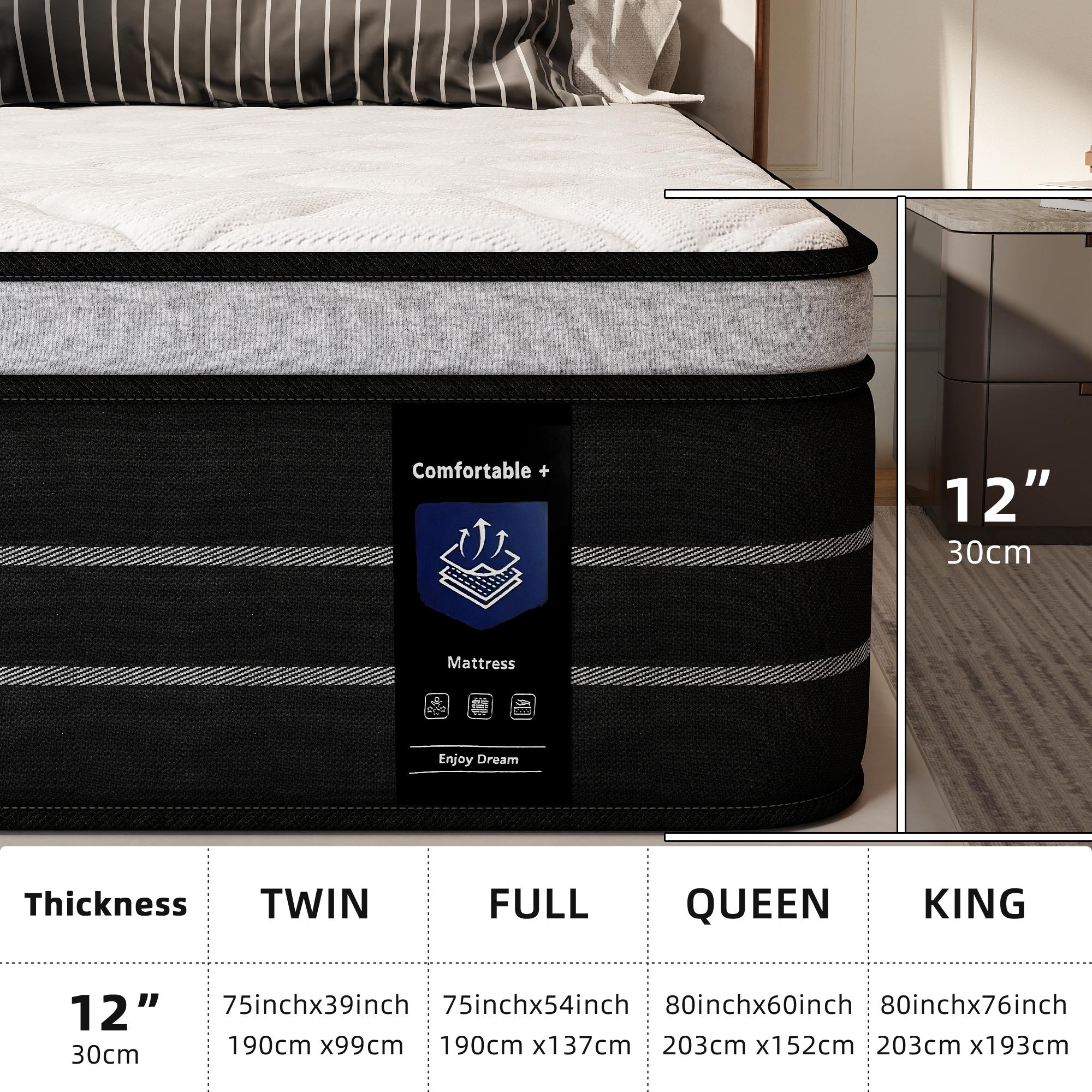 SummerSales 12/14 Inch Hybrid Mattress in a Box,T/F/Q/K  Size - Medium Firm Memory Foam, Skin-Friendly Back Pain Relief, Easy Setup, Sweet Dream Bedding