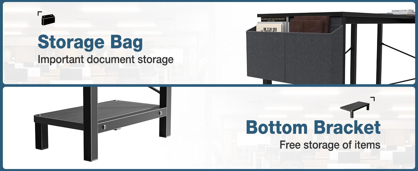 L Shaped Computer Desk with CPU Stand and Side Bag, Corner Gaming Desk for Home Office and Study