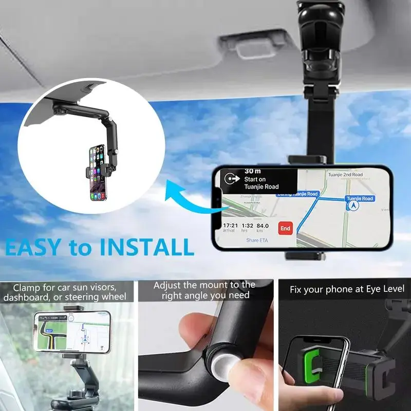 Soporte para teléfono de coche con brazo ajustable y rotación de 360°