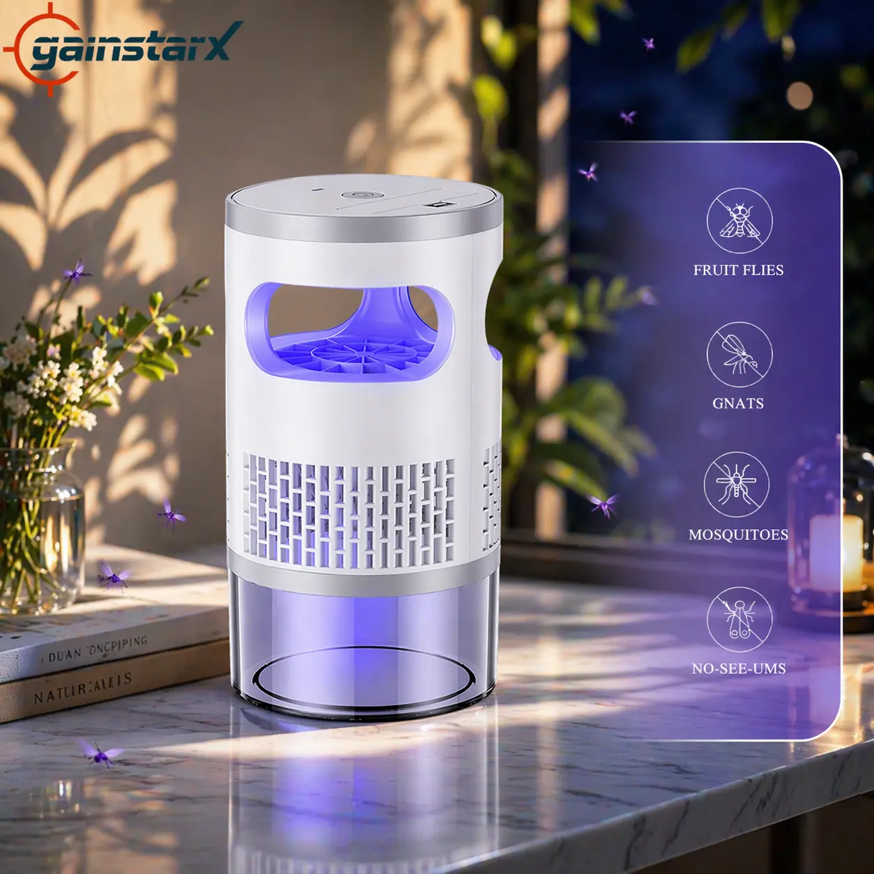 Trampa para insectos voladores de interior con luz UV y succión