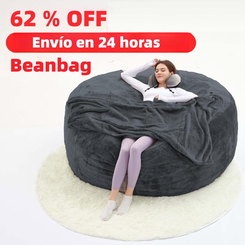 Sofá tipo puf para gente perezosa — Espuma viscoelástica de alta resiliencia — Funda de franela extraíble y lavable — Tamaño extragrande (prellenado) 05
