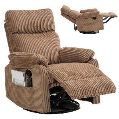 Sillón reclinable 3 en 1 con función de balanceo y giro: reclinación de 151°, giro de 360° y balanceo de 30°; sillón tapizado con bolsillos laterales para sala de estar, dormitorio, oficina, balcón o cualquier espacio; capacidad de 300 libras.