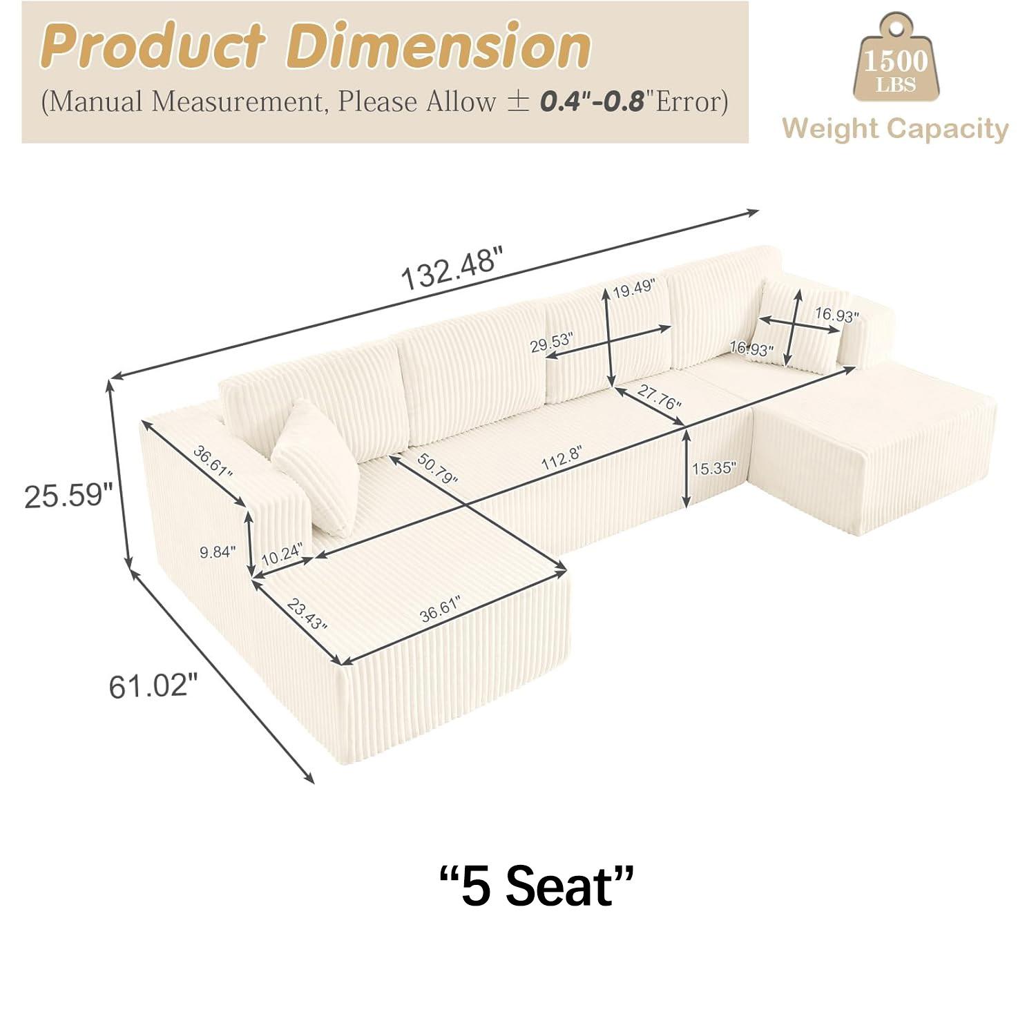 【2-3 Packages】 Niccae 132'' U-shape Boneless Memory Foam Sectional Sofa, Compressed Corduroy Sectional Couches, Oversized U Shape Comfy Modular Compression Cloud Sleeper Sofa with Deep Seat, Space-Saving Recliner Design 【2-3 Packages】 Niccae 132'' U-shape Boneless Memory Foam Sectional Sofa, Compressed Corduroy Sectional Couches, Oversized U Shape Comfy Modular Compression Cloud Sleeper Sofa with Deep Seat, Space-Saving Recliner Design