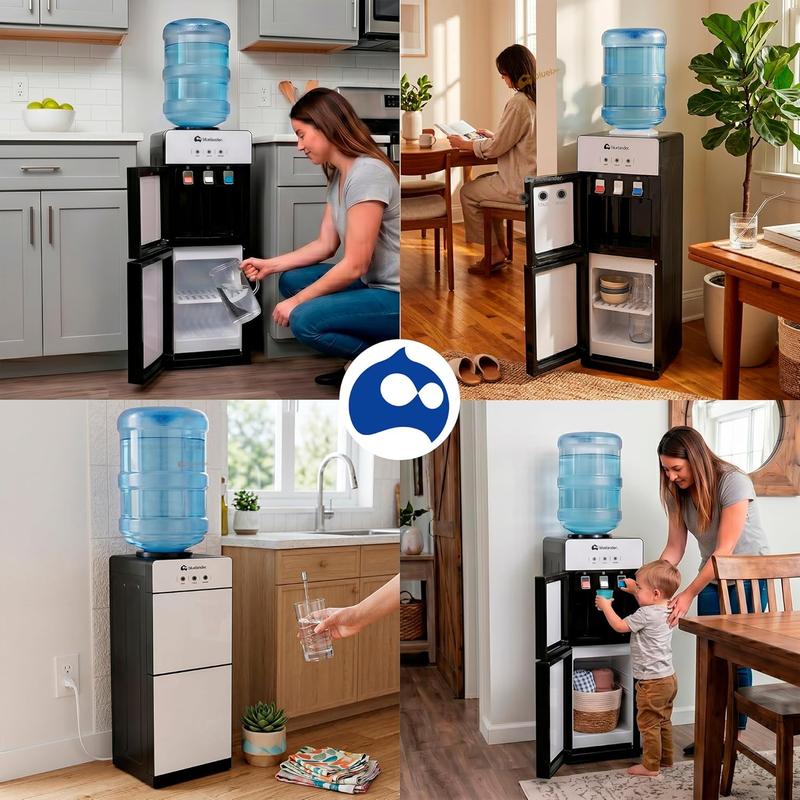 Dispensador de Agua Garrafón 28x26x89 cm 3 Temperaturas Fría Caliente Tibia con Grifos Metálicos y Gabinete de Almacenamiento