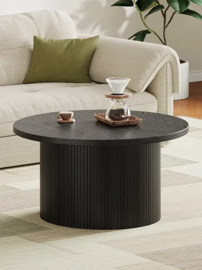 Mesa de centro redonda estriada de 31,5 pulgadas – Estilo moderno de mediados de siglo
