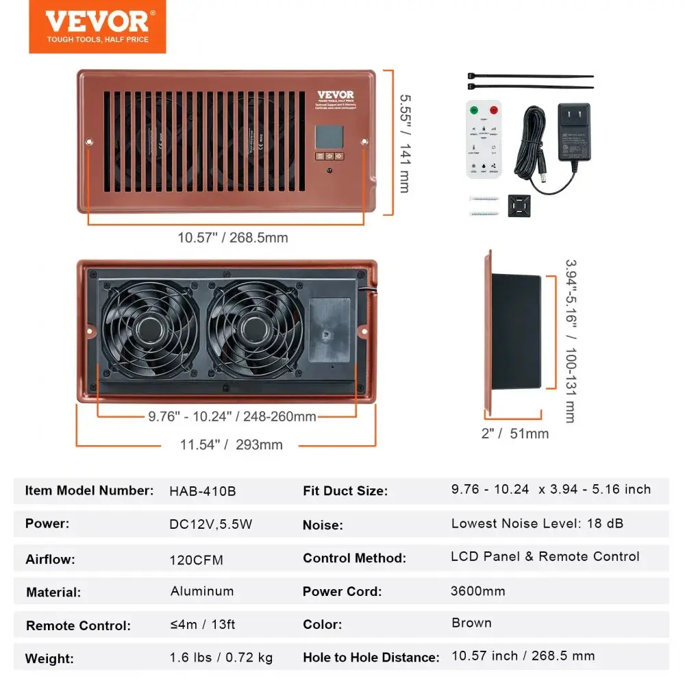 Ventilador de refuerzo silencioso para rejilla de ventilación con control remoto