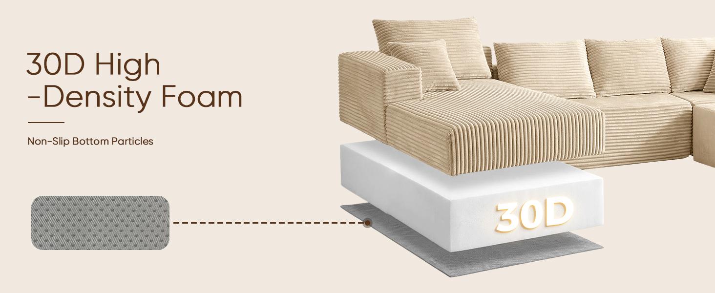 ModMood U-Shaped Modular Sectional Sofa with Ottoman, 133x70" Corduroy Convertible Sleeper Couch, Space-Saving Compressed Sofa, 7 Free Pillows, 【2 Packages】 for Living Room, Cozy Cloud Couch for Family & Gaming Boneless Modern Sofa