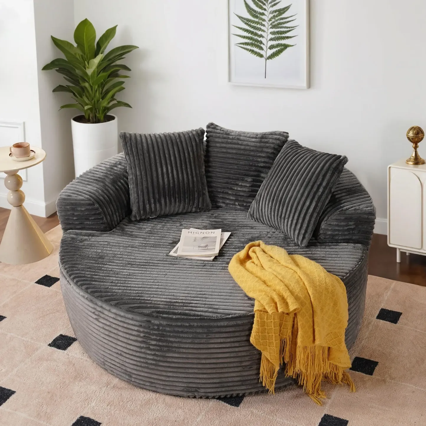 Sofá cama redondo extragrande de 59 pulgadas de ancho: puf mullido