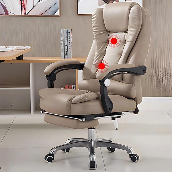 Silla De Escritorio Ergonómica Ajustable Reclinable para Oficina Ejecutiva con Soporte para Cuello y Espalda Color Khaki con Masaje Eléctrico y Ruedas 360°