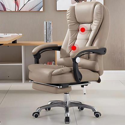 Silla De Escritorio Ergonómica Ajustable Reclinable para Oficina Ejecutiva con Soporte para Cuello y Espalda Color Khaki con Masaje Eléctrico y Ruedas 360°