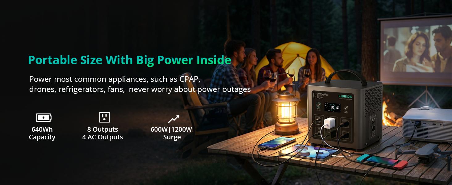 LIBRIDS C600 Portable Power Station for Home Backup,Camping ,Outages, Solar Generator,640Wh LiFePO4 Battery 8 Ports Ultra-Fast 0-80% Charging in 1Hr,Emergency Supply,Travel RVs Emergencies Gas Generator Alternative Charging Rechargeable