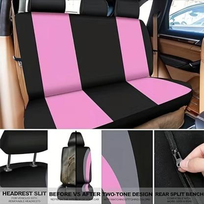 Juego de fundas para asientos y accesorios interiores: fundas de poliéster fino para 5 asientos, funda de felpa para el volante, almohadillas para los cinturones, funda para la palanca de cambios, adornos para el retrovisor, posavasos, tapones para válvul