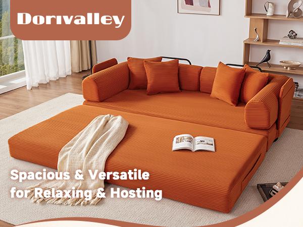 79" Convertible Sleeper Sofa Bed with 4 Pillows, 5-in-1 Corduroy Futon Couch for Small Spaces, Boneless Couch Floor Modular Sofa with Fixed-Shape Frame, For Guest Bed & Kids Play Area with Washable Cover,teddy sofa for Adults,No-Assembly