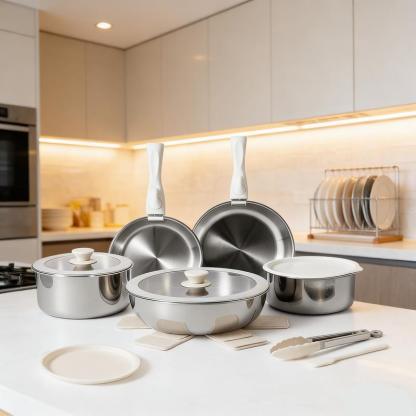 Batería De Cocina 15/17/22 Piezas Juego De Sartenes Ollas  Utensilios Sartenes Antiadherentes Con Mangos Desmontables Y Tapas De Vidrio Para Inducción, Gas Y Horno Negro Blanco Libre de PTFE, PFOA, plomo y cadmio. Cocina con menos aceite, sin que se pegue
