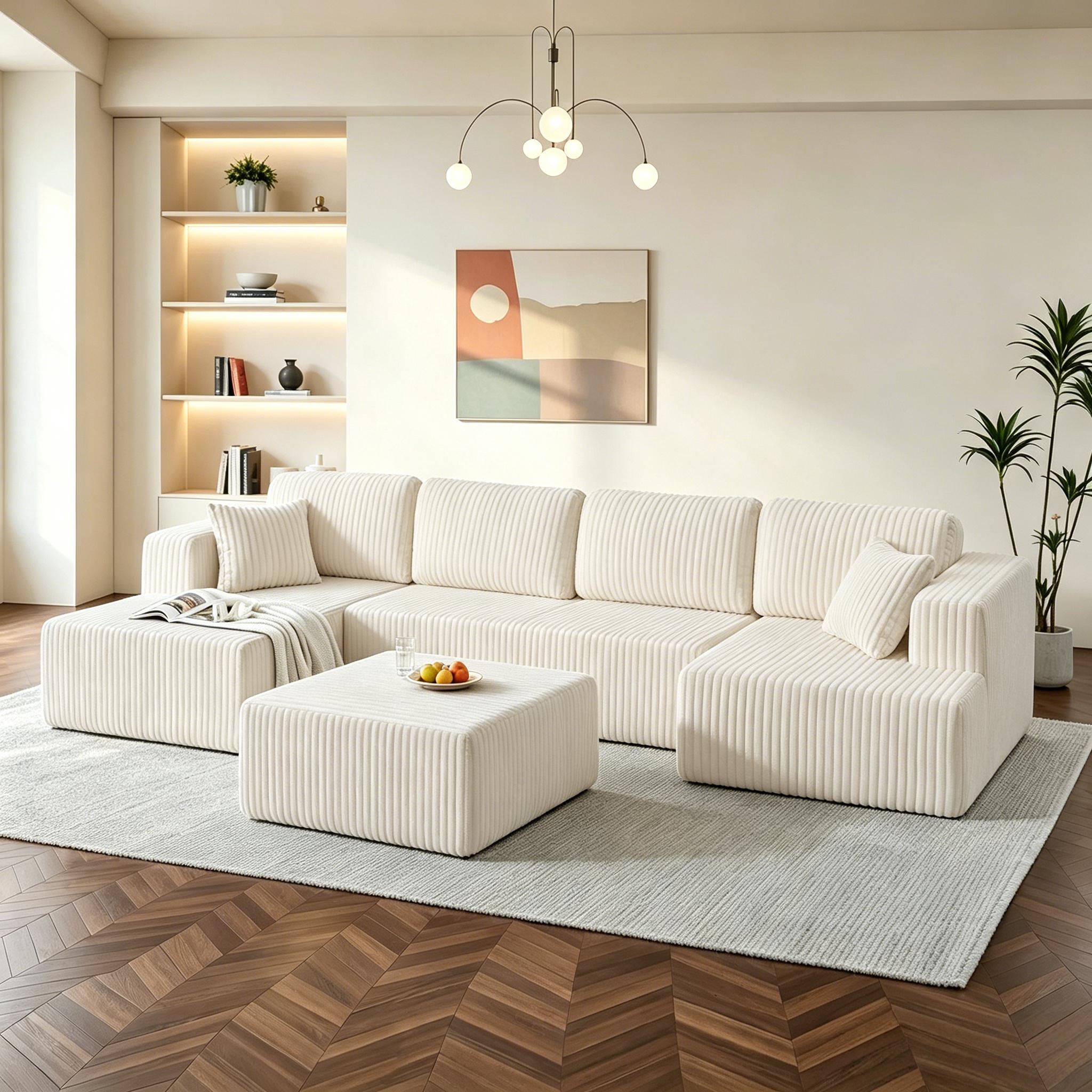 【2-3 Packages】 Niccae 132'' U-shape Boneless Memory Foam Sectional Sofa, Compressed Corduroy Sectional Couches, Oversized U Shape Comfy Modular Compression Cloud Sleeper Sofa with Deep Seat, Space-Saving Recliner Design 【2-3 Packages】 Niccae 132'' U-shape Boneless Memory Foam Sectional Sofa, Compressed Corduroy Sectional Couches, Oversized U Shape Comfy Modular Compression Cloud Sleeper Sofa with Deep Seat, Space-Saving Recliner Design