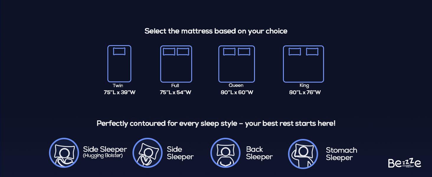 Bezzze Queen Hybrid Mattress in a Box 3-in-1 Comfort Memory Foam Supportive Coils for Zero Motion Transfer Back Lumbar Support Medium Firm Soft Multiple Sizes Twin Full Queen Pressure Relief Traditional Coil Mattress