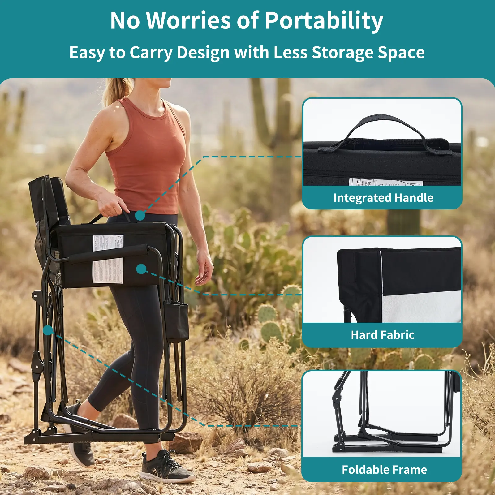 Silla de camping plegable con función de mecedora, respaldo alto y soporte lumbar