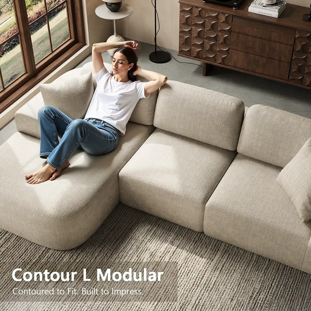 Sofá seccional modular de 107 pulgadas con chaise longue: tapicería de tejido moderno