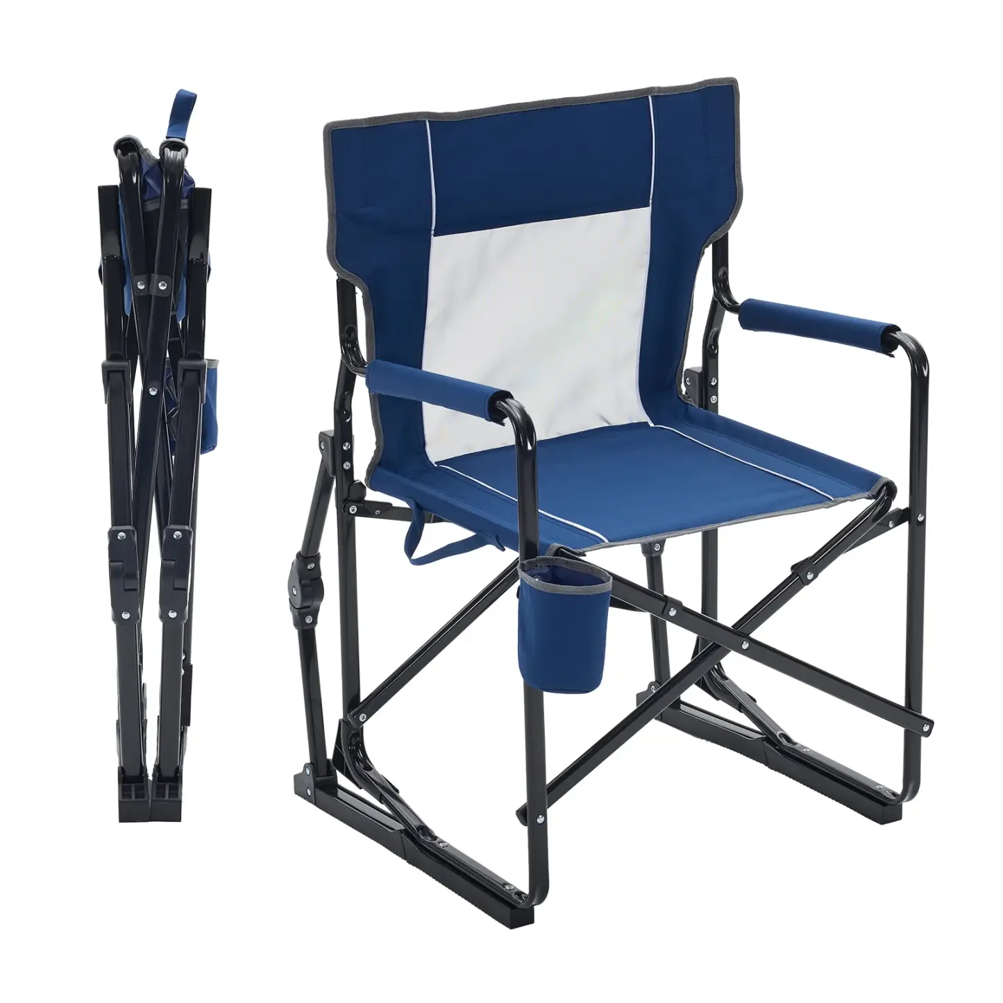 Silla de camping plegable con función de mecedora, respaldo alto y soporte lumbar