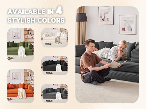 79" Convertible Sleeper Sofa Bed with 4 Pillows, 5-in-1 Corduroy Futon Couch for Small Spaces, Boneless Couch Floor Modular Sofa with Fixed-Shape Frame, For Guest Bed & Kids Play Area with Washable Cover,teddy sofa for Adults,No-Assembly