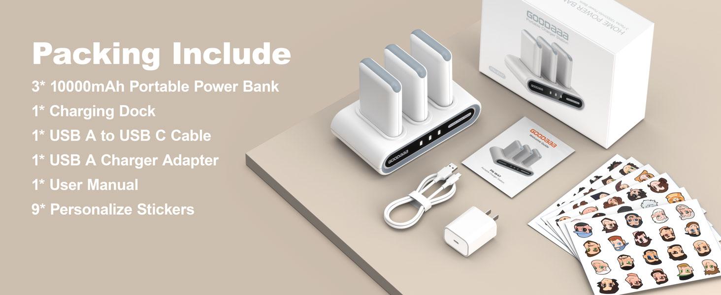 GOODaaa 3-Pack 10000mAh Mobile Power Banks with Charging Dock Station, Built-in Cables, Family Power Hub for Home, Travel, Adulting Gifts, Cool Tech Gadgets, Man Cave Gadgets for Phones & Electronics, Portable Charger,back to school,back to school haul