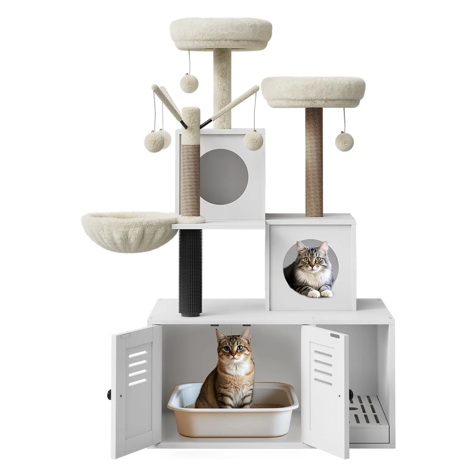 Casa moderna para gatos 2 en 1 con torre y espacio cerrado para el arenero