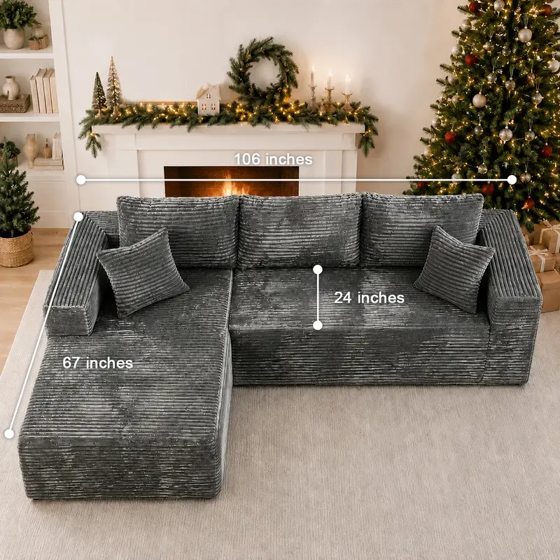 Conjunto moderno de sofá reclinable modular en forma de L de terciopelo