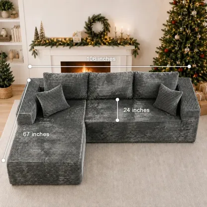 Conjunto moderno de sofá reclinable modular en forma de L de terciopelo