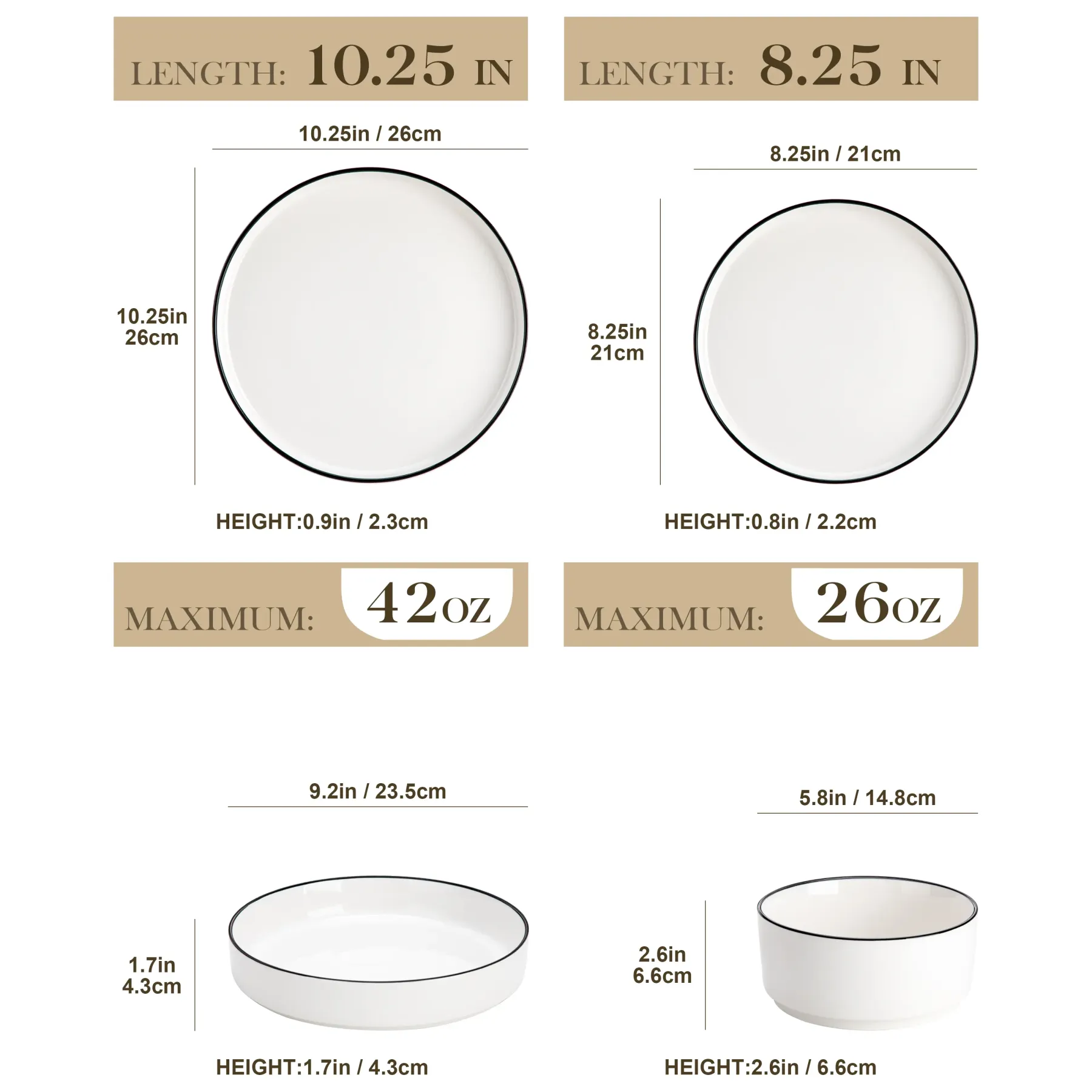 Juego de vajilla de porcelana: servicio de vajilla de cerámica para 4 o 6 personas; incluye platos, cuencos y platos para pasta resistentes a los golpes, aptos para microondas y lavavajillas.