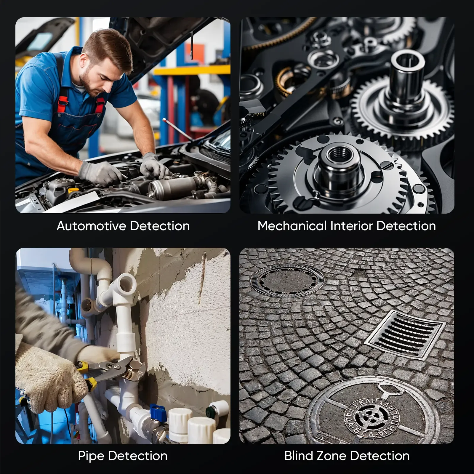 Endoscopio bidireccional con cámara (0,33"/0,23"/0,15") y luz; boroscopio flexible, impermeable y giratorio; cámara articulada tipo serpiente para inspección de automóviles, mecánica, paredes, vehículos, desagües y proyectos de mejoras del hogar.