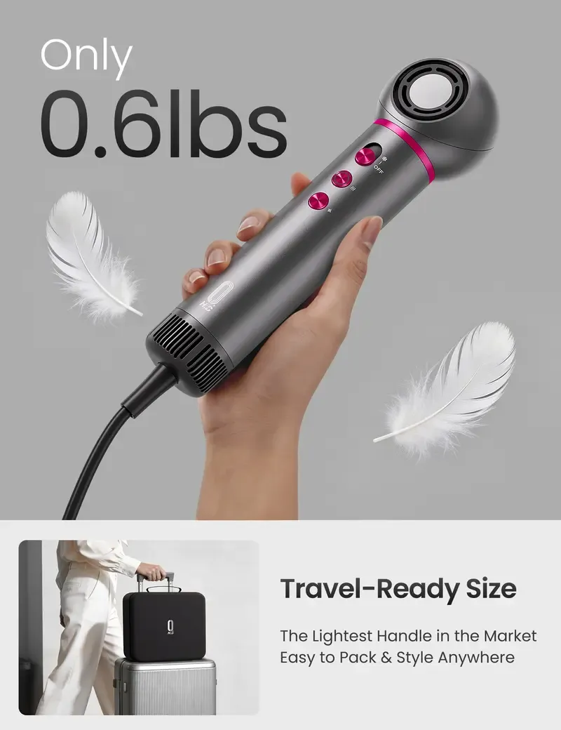 Set de cepillo secador y moldeador de aire caliente 7 en 1 con tecnología de iones negativos y alta velocidad: cabezales intercambiables, rizador automático, alisado, aumento de volumen y efecto antiencrespamiento.