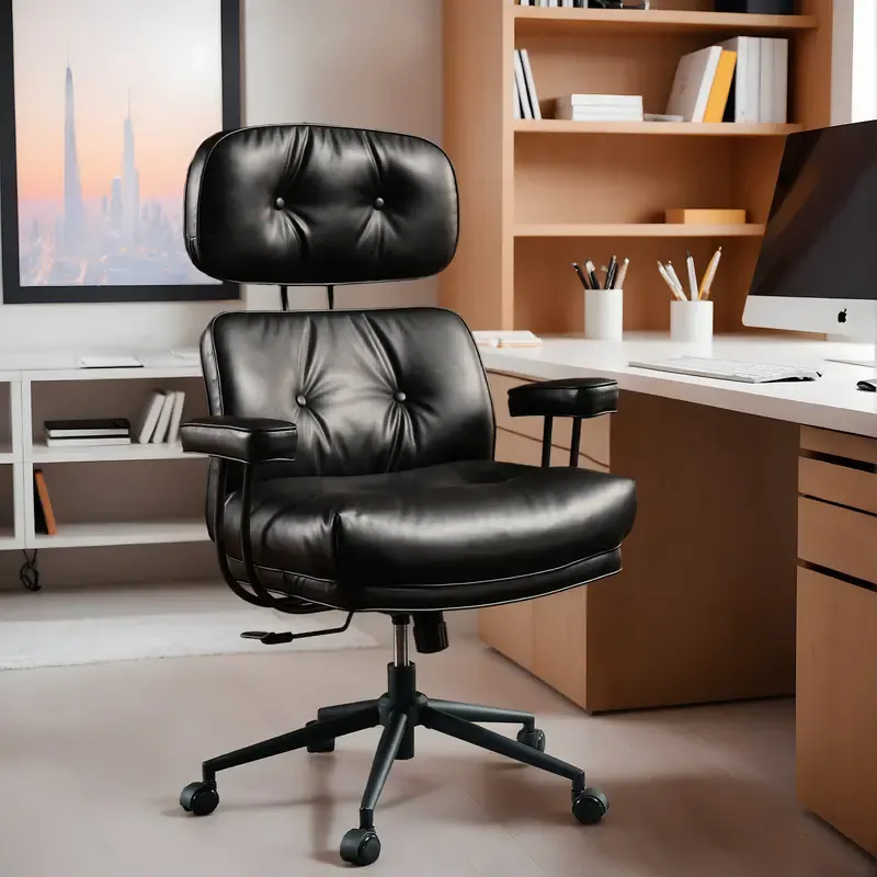 Silla de oficina de estilo moderno de mediados de siglo, de gran tamaño y con cojines gruesos