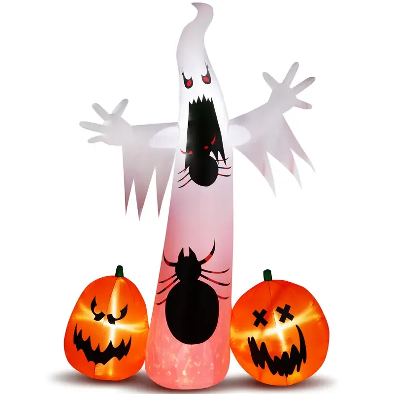 Figura inflable de 12 pies de la Parca con cabeza de calabaza espeluznante y 3 luces LED