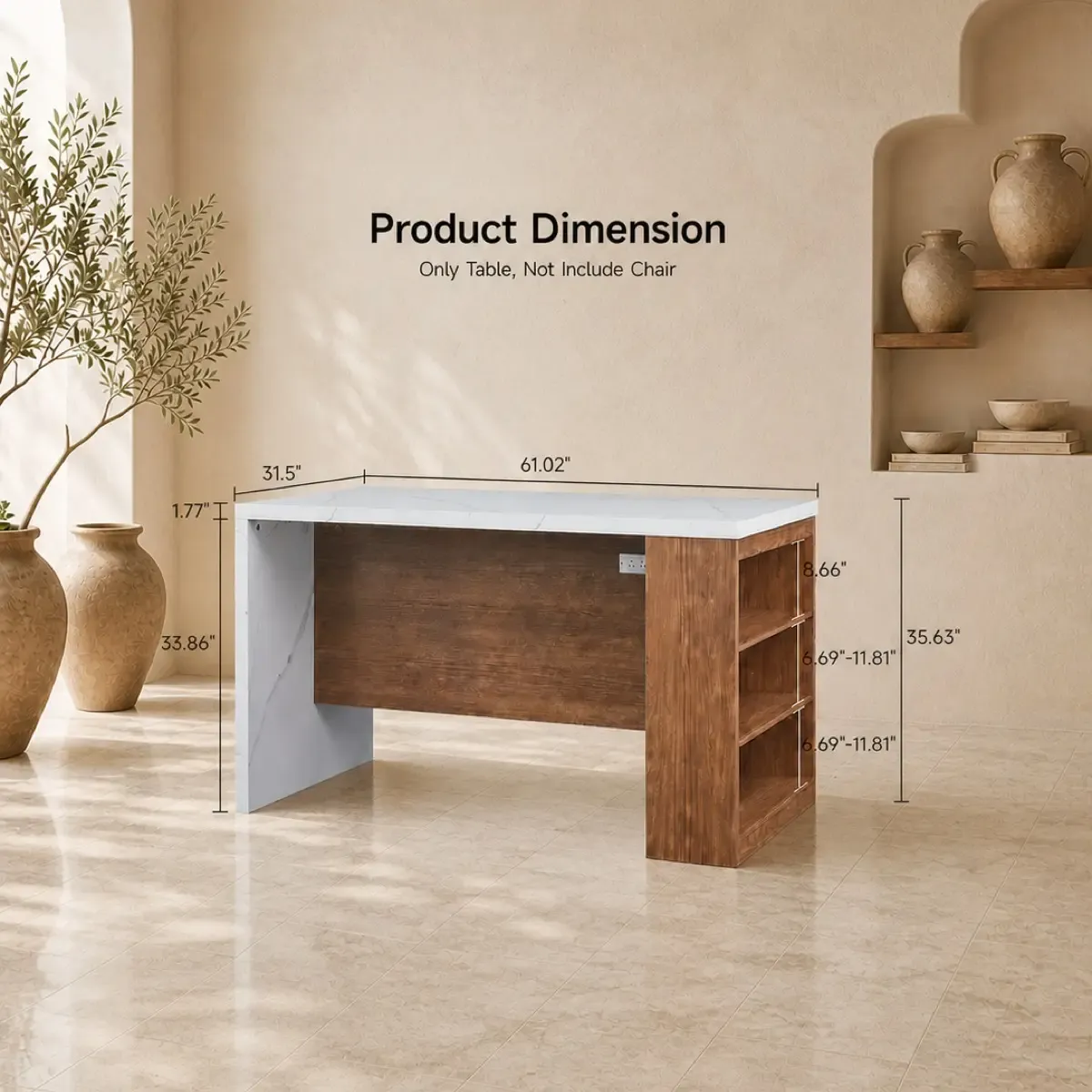 Isla de cocina de 61x31 pulgadas con luces LED y enchufes