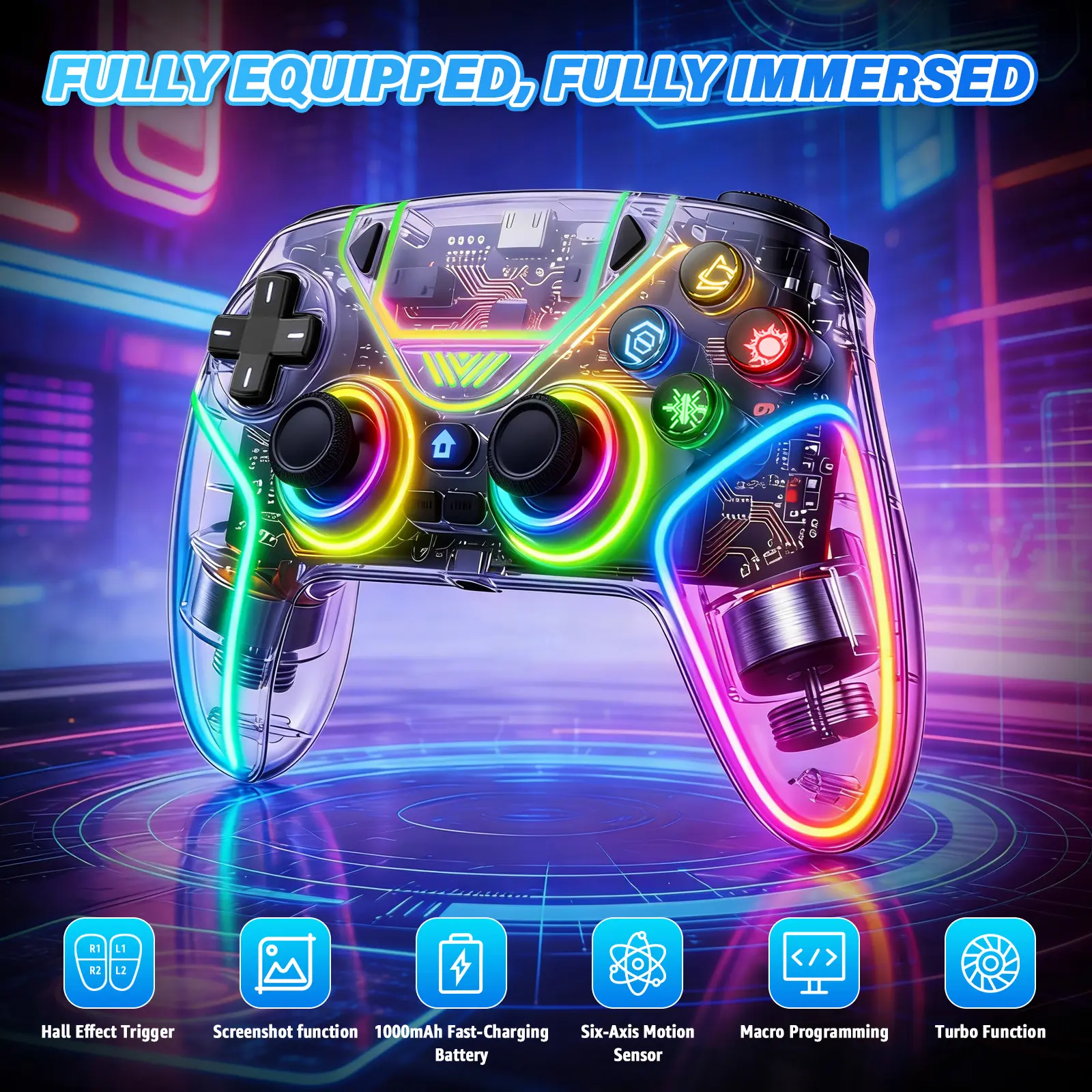 Mando inalámbrico Pro para PS5 - RGB, doble vibración, 1000 mAh