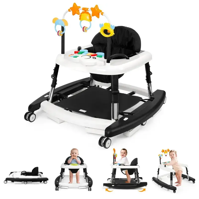 **Andador de Bebé Unisex 5 en 1 para Bebés de 6 a 18 Meses, Plegable y Seguro con 5 Alturas Ajustables, Música, Bandeja de Alimentación, Reposapiés Extraíble y Centro de Actividades Portátil para Niños y Niñas.**