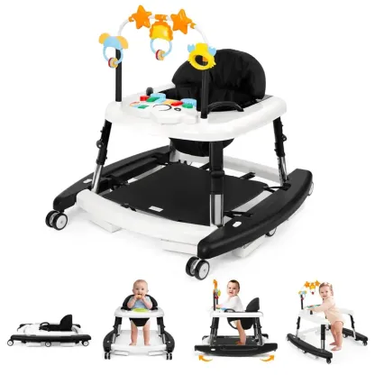 **Andador de Bebé Unisex 5 en 1 para Bebés de 6 a 18 Meses, Plegable y Seguro con 5 Alturas Ajustables, Música, Bandeja de Alimentación, Reposapiés Extraíble y Centro de Actividades Portátil para Niños y Niñas.**