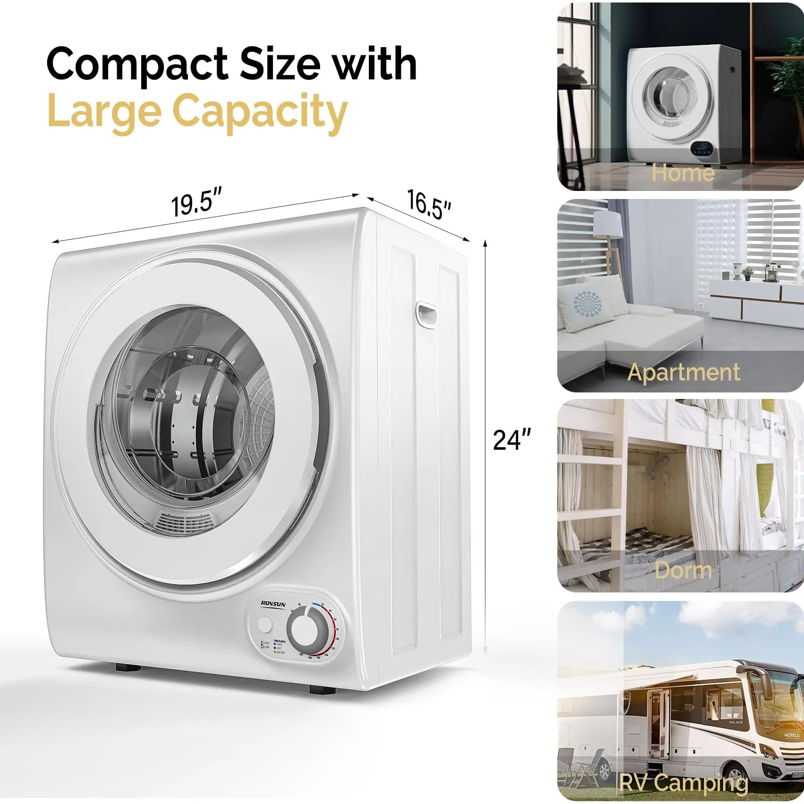 Secadora de ropa compacta de 2,6 pies cúbicos, 850 W
