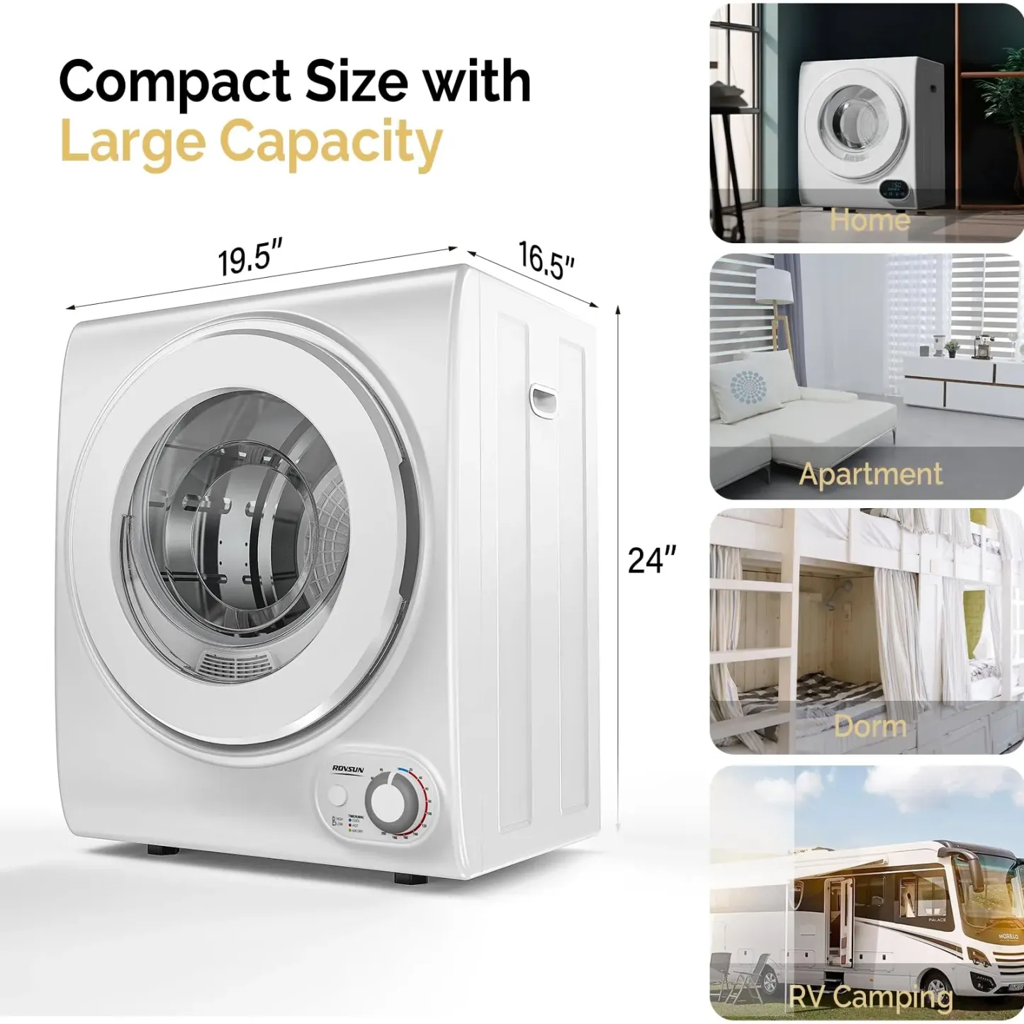Secadora de ropa compacta de 2,6 pies cúbicos, 850 W