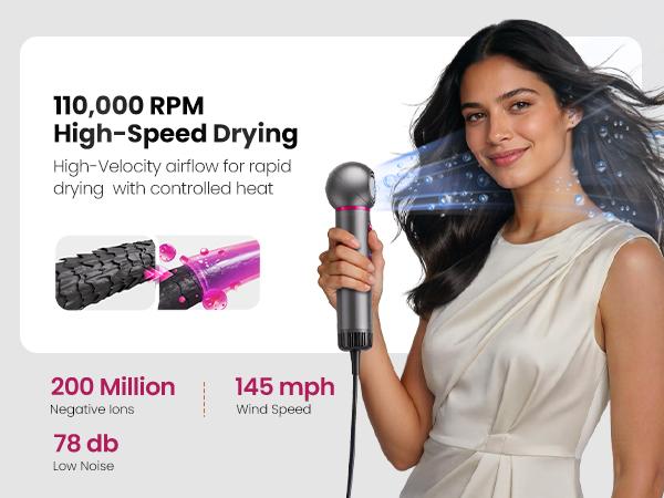 7-in-1 High-Speed Negative Ion Hot Air Styler & Blow Dryer Brush Set - Detachable Heads, Automatic Curler for Curly Hair, Straightening, Volumizing, Anti-Frizz, US Plug, Holiday Gift for All Hair Types