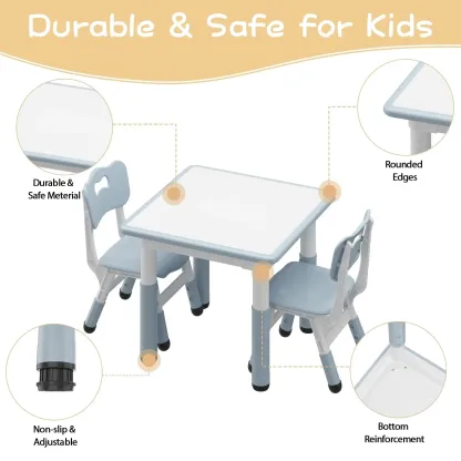 Conjunto de mesa ajustable y 2 sillas con superficie estilo grafiti; ideal para leer, dibujar, jugar y comer; diseñado para niños pequeños con función de altura regulable.