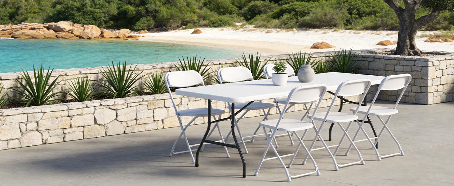 6FT Folding Table 2/4 Pack,Heavy Duty Plastic Foldable Tables with Carry Handles,Fold-in-Half Portable Utility Tables with Steel Legs for Party,Wedding,Banquet, Camping,Picnic,Event,Indoor Outdoor,White