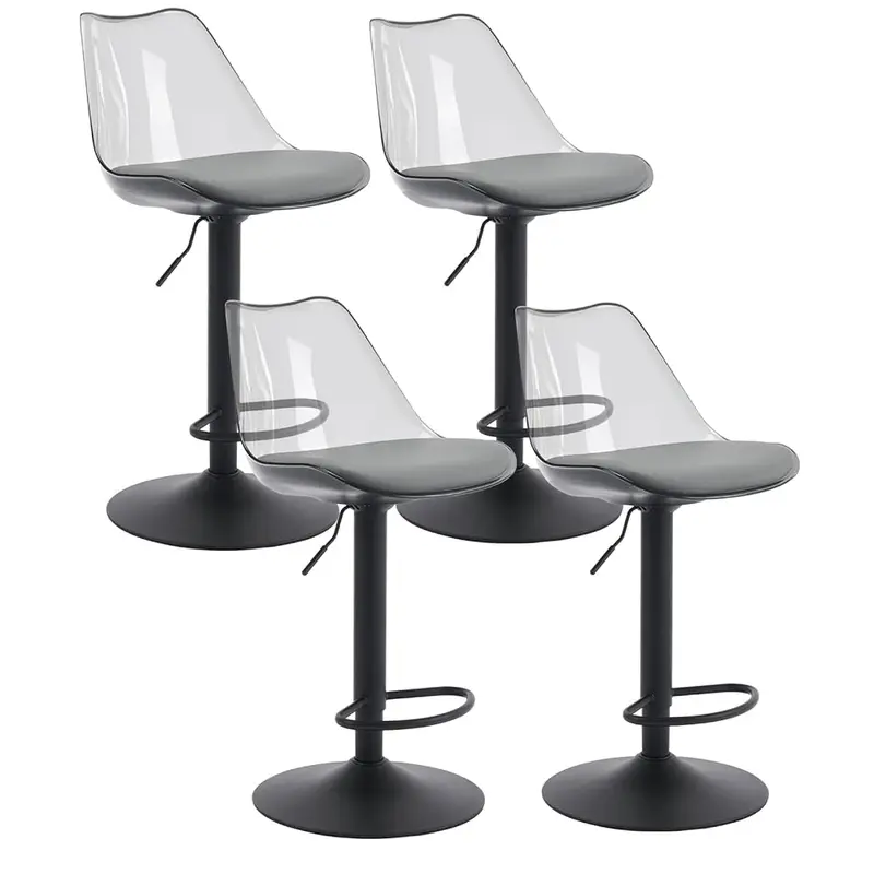 Juego de taburetes de bar modernos de acrílico transparente, ajustables y giratorios, con asiento tapizado en cuero sintético y respaldo ergonómico, ideales para barra de cocina e isla.