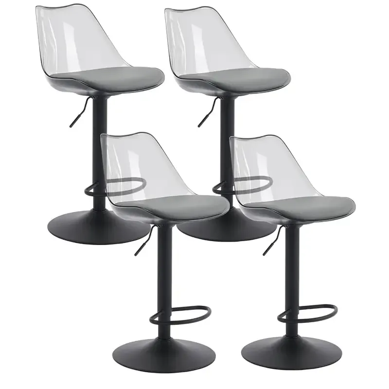 Juego de taburetes de bar modernos de acrílico transparente, ajustables y giratorios, con asiento tapizado en cuero sintético y respaldo ergonómico, ideales para barra de cocina e isla.