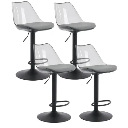 Juego de taburetes de bar modernos de acrílico transparente, ajustables y giratorios, con asiento tapizado en cuero sintético y respaldo ergonómico, ideales para barra de cocina e isla.