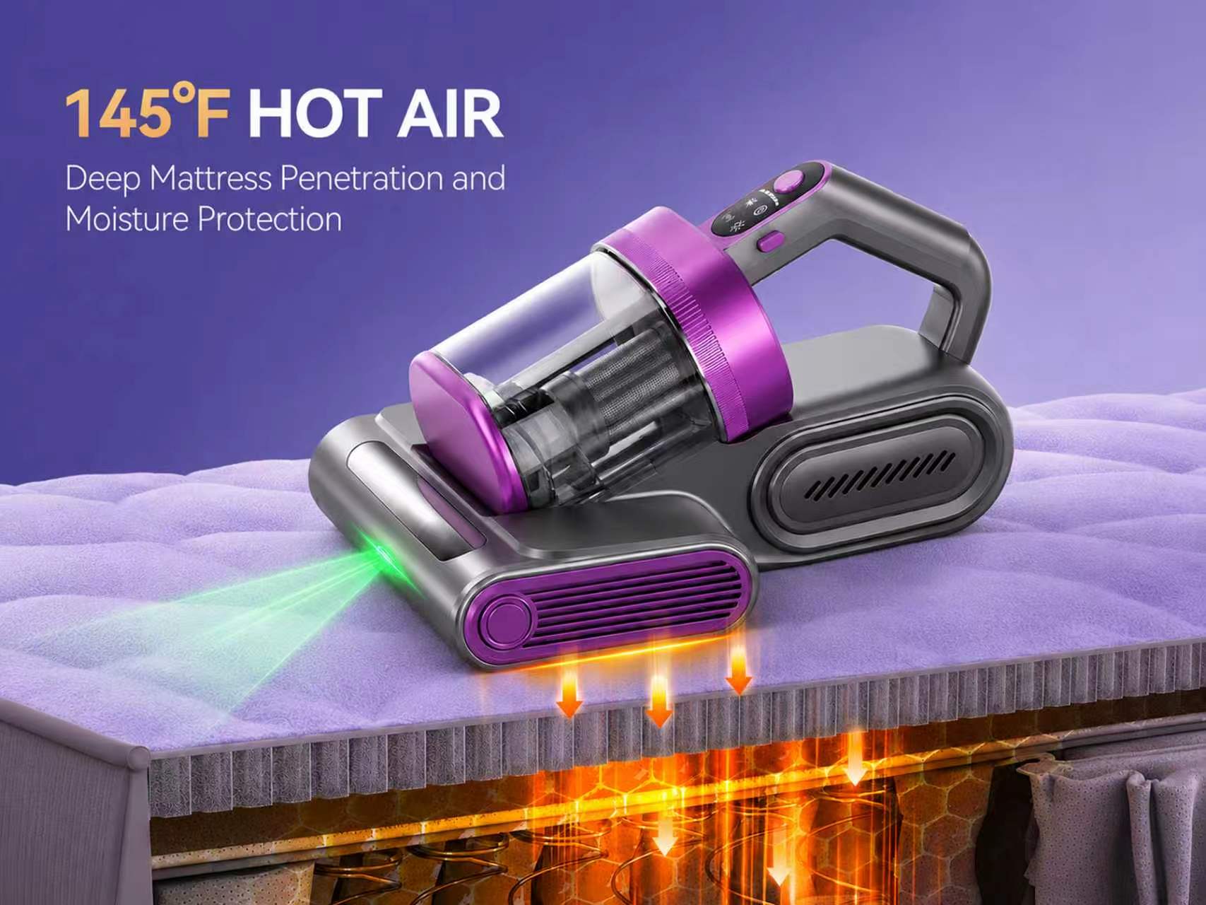 Cordless Mattress Vacuum Cleaner, 16Kpa Deep Clean Bed Vac with 80000 RPM Tapping, UV-C Light & Ultrasonic, Dual HEPA Dust Cup for Sofa, Crib and Pet Hair,sohochic