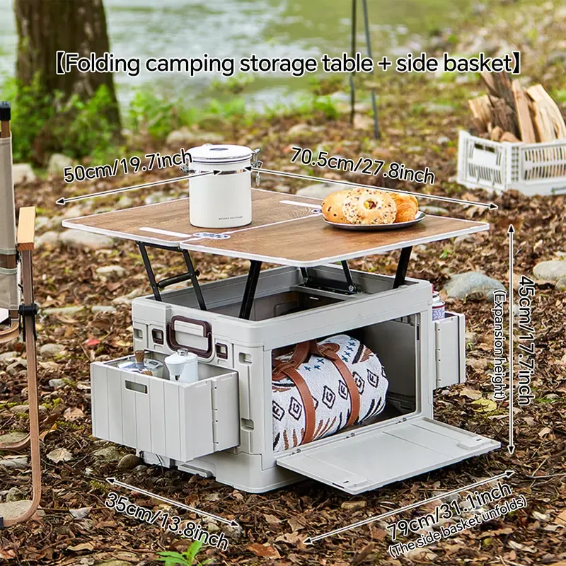 Caja de almacenamiento rectangular plegable para exteriores con tapa: organizador para el hogar transpirable, inodoro y con superficie ajustable.
