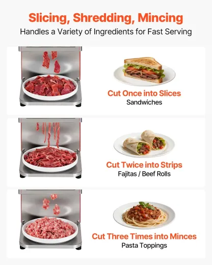 Máquina Cortadora de Carne, Cortadora Eléctrica Comercial de 850 W, Cuchilla de Acero Inoxidable de 3,5 mm, Base Ligera, Estable y Antideslizante, Encendido/Apagado con un Toque, Fácil de Mantener, Ideal para Carne sin Hueso y Verduras Blandas.