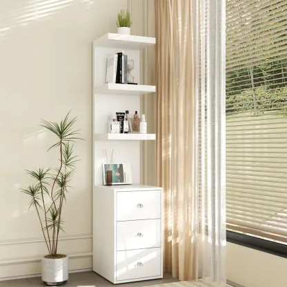 Mesita de noche moderna de 3 niveles con 3 cajones y luz LED para dormitorio o tocador